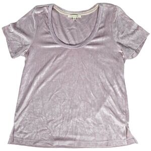 Anthropologie Pure Good XS Purple Velvet Short Sleeve Scoop Neck T-Shirt Top‎